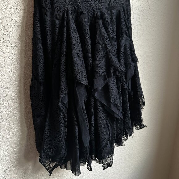 Free People Handkerchief Hem Lace Overlay Sheer Black Dress - Picture 6 of 11